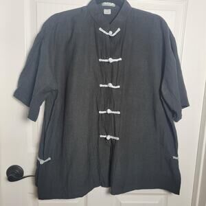 G10 Collection Shirt Mens 2XL Black Silk Mandarin Collar Frog Button Kung Fu